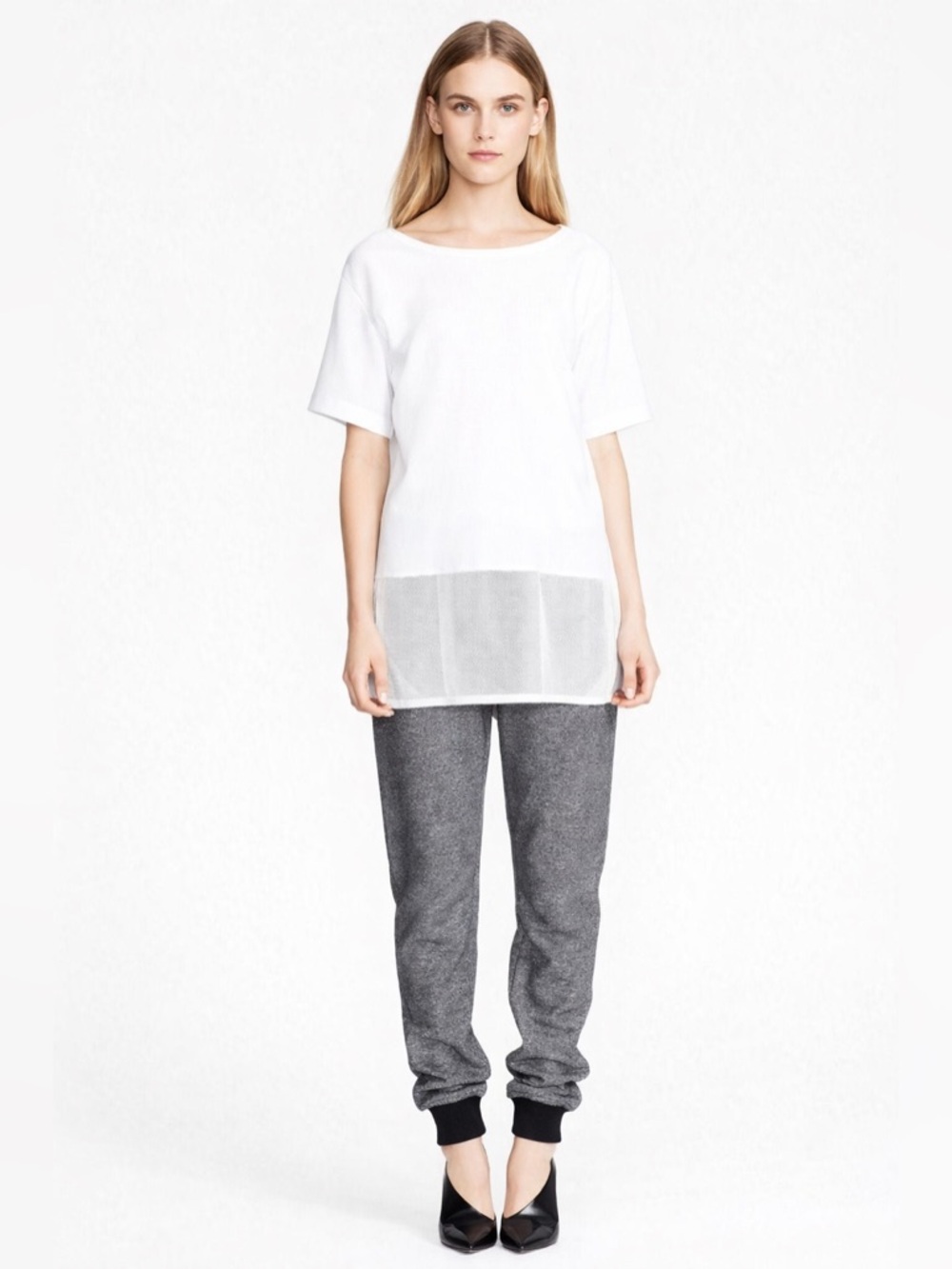 T Alexander Wang French Terry Tee Small White Crochet‎ Mesh Streetwear Designer